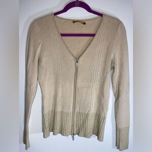 Bellini Long Sleeve Top. Full length zipper. Metallic Gold edges & bottom. GUC